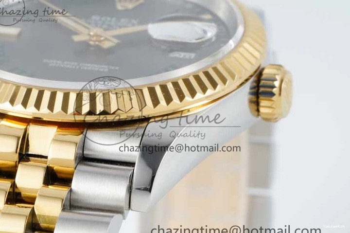 DIWF 904L SA3235 1:1 YG DateJust on Steel Bracelet Jubilee 36mm Best SS Markers Gray Dial Edition Green 0404